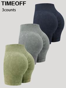 TIMEOFF Women's Solid Textured Ruched High Waist Sports Shorts, Sporty Breathable Comfortable High Stretch Yoga Shorts, Ladies Sportswear for Gym Fitness