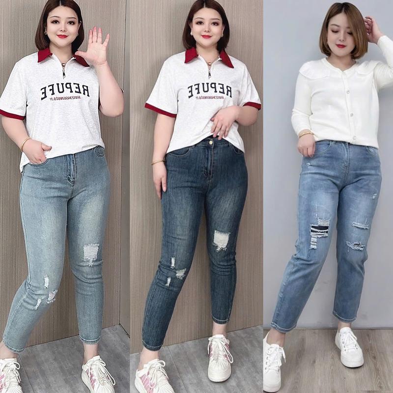 Quần Jeans 9 Tấc Lưng Cao Phom Ôm Jean Skinny Co Dãn Mạnh Dành Cho BigSize 55-90kg 0108 0109 Thời Trang Bigsize MoLi Jean Nữ Women Pants Denim Có Túi