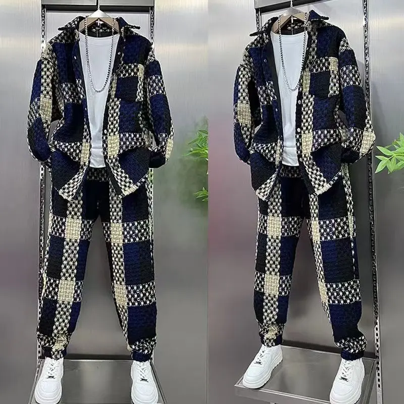 Bộ Đồ Xu Hướng Thường Ngày Cho Nam, Áo Khoác Sơ Mi Phong Cách Cổ Điển, Bộ Hai Mảnh Màu Tương Phản, Thích Hợp Cho Mùa Thu Và Mùa Đông, Hàng Mới Về Năm 2024
