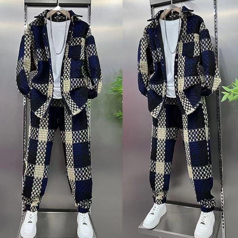 Bộ Đồ Xu Hướng Thường Ngày Cho Nam, Áo Khoác Sơ Mi Phong Cách Cổ Điển, Bộ Hai Mảnh Màu Tương Phản, Thích Hợp Cho Mùa Thu Và Mùa Đông, Hàng Mới Về Năm 2024 0