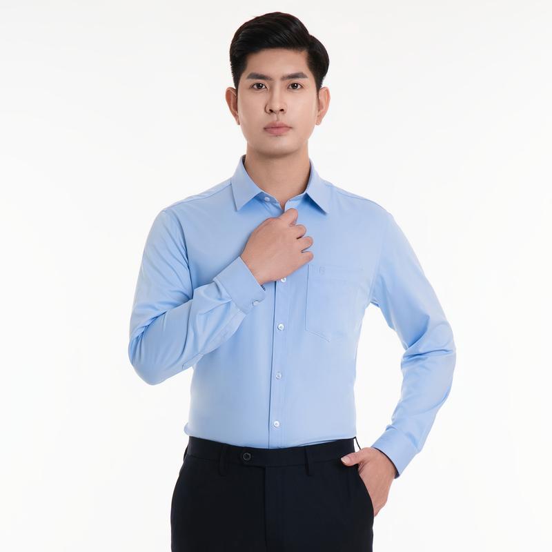 Áo sơ mi dài tay 993 form regular fit chất liệu sợi tre nhiều màu (vải trơn không họa tiết) Thái Hòa 23ASM-993 Nam Menswear Shirt Có Cổ 1