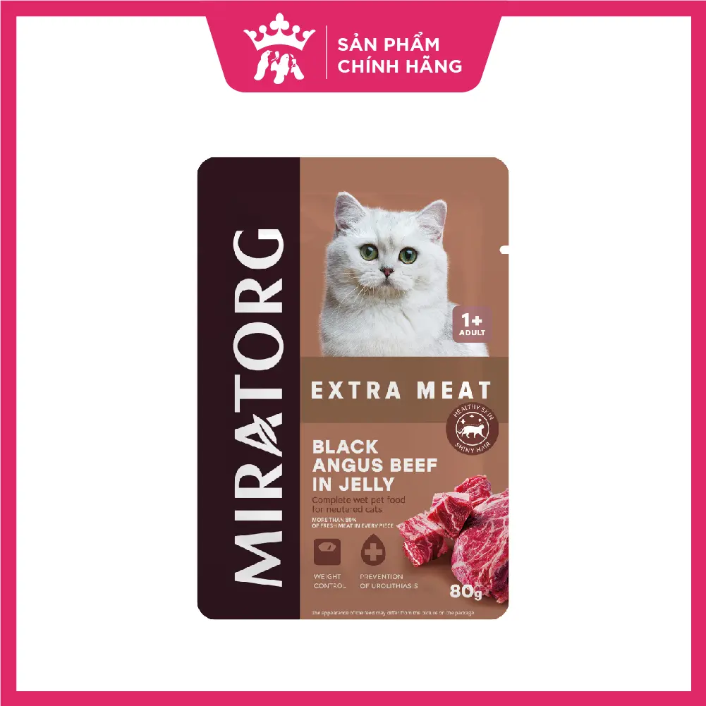 (80g) Thức ăn ướt Miratorg thạch thịt cho mèo triệt sản | vị Thịt Bò | Kiểm soát cân nặng [Hạt siêu thịt - Vị siêu ngon]