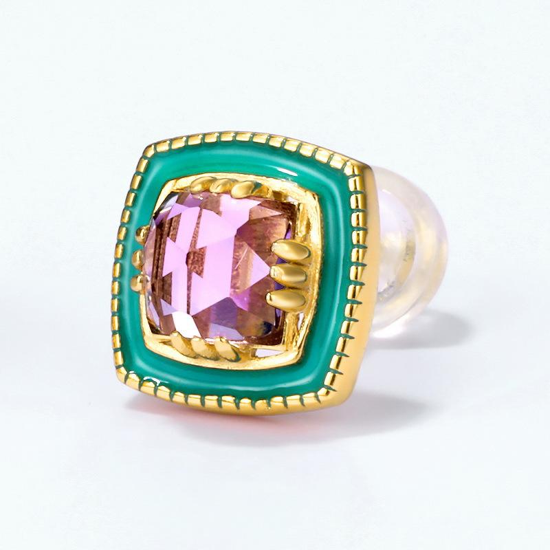 Product Introduction of Bông Tai Đinh tán Họa Tiết, Thả Amethyst Tự Nhiên, Men Dầu Màu Xanh Lá Cây, Dành Cho Phụ Nữ, Bạc S925 Mạ Vàng, Bông Tai Đá Quý 1