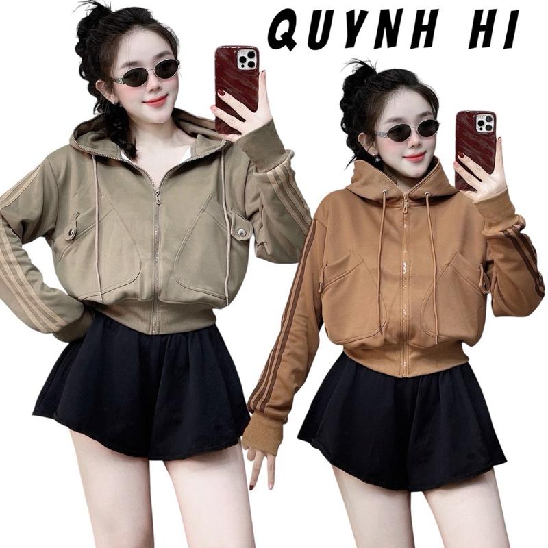 Áo Khoác Nỉ 2 Da (k lót bông) túi bầu nút bấm chạy sọc tay by Quỳnh Hí Store