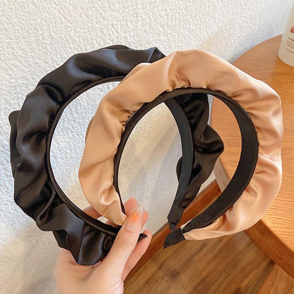 Minzo Bando Scrunchie Wanita Korea Motif Polos Bandana Headbands Kerut Ruffle Aksesoris Hiasan Rambut Dewasa Lucu