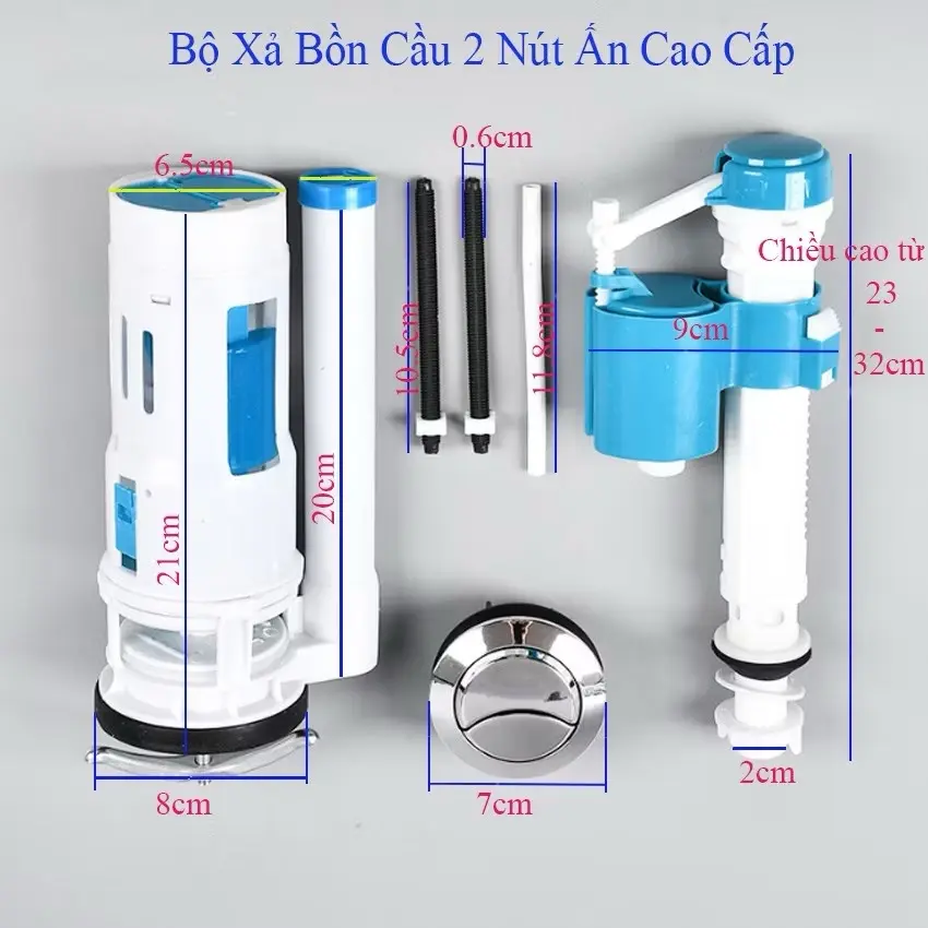 ￼BỘ XẢ BỒN CẦU 2 NHẤN LIỀN KHỐi (BỒN CẦU LIỀN KHỐI) cao 20cm két  nước