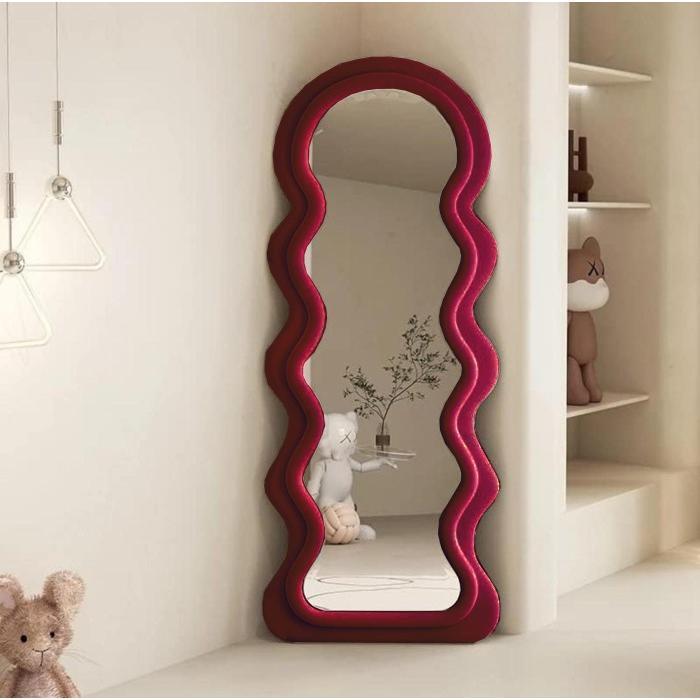 PROMO BIG SALE Cermin Aesthetic / Cermin Estetik / Irregular Wavy Mirror / Standing M - Pink, Standing 180x75 4