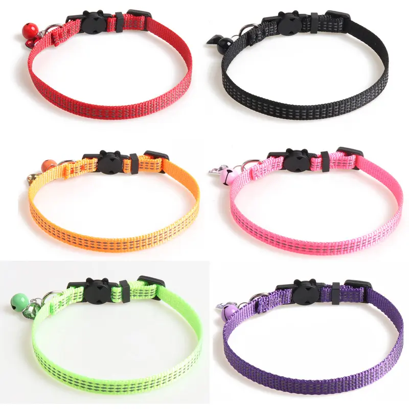 Colorful Reflective Cat Collar with Heart Charm - Night Safety Design, Adjustable for Small Cats
