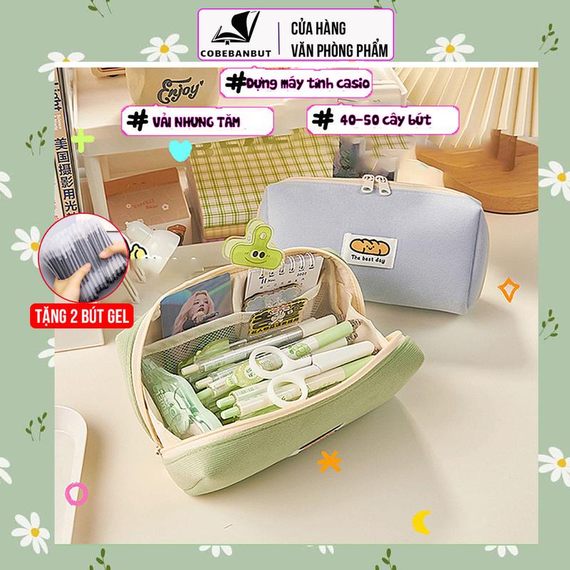 TÚI BÚT TO THE BEST DAY ngăn lưới nhỏ vải nhung tăm màu pastel