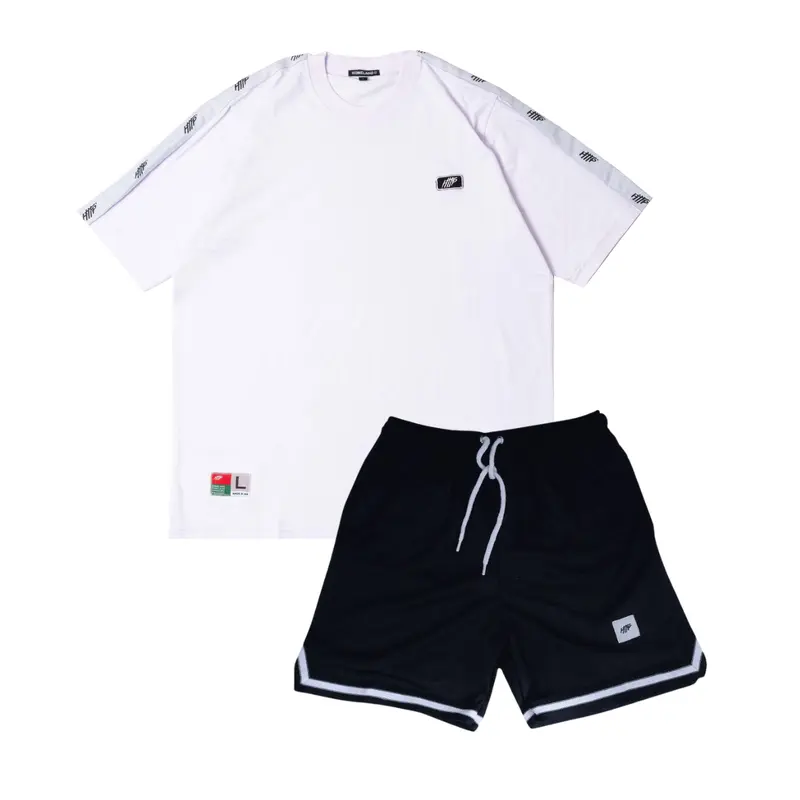 T-Shirt Putih Hitam Branco Main Satu Set Kaos Pria Wanita Pendek Celana Boardshort Sweat Short Katun Polos Distro Santai Dewasa 0