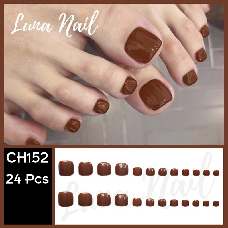 Móng chân Giả Màu Nâu Trơn Thời Trang Cá Tính Kèm Keo Dán silicon CH152