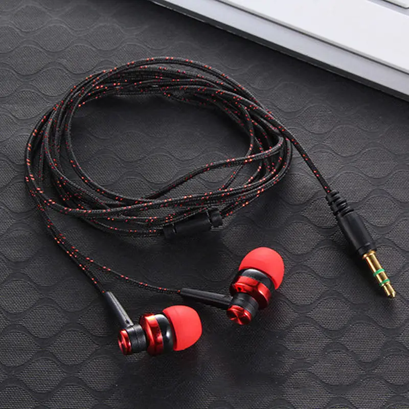 3.5mm Wired Earphone Stereo In-Ear Nylon Weave Cable Earphone Headset With Mic For Laptop Smartphone Gifts