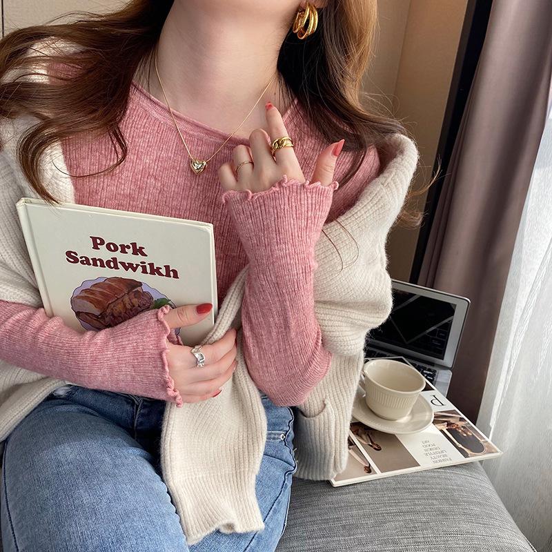 Women's Knitted Bottoming Shirt 2024 New Early Autumn Design Sense Niche Fashionable Sweater round Neck Sweater Inner Wear Blouse Knitwear Womenswear Tops Lingerie Comfort Longsleeve Minimalist Crewneck Basic 5