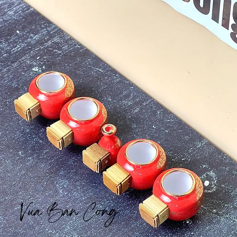 Cóng sứ chim khuyên đỏ dát vàng - Bát Tràng - viền kim, men trắng (Cóng chim decal) 7