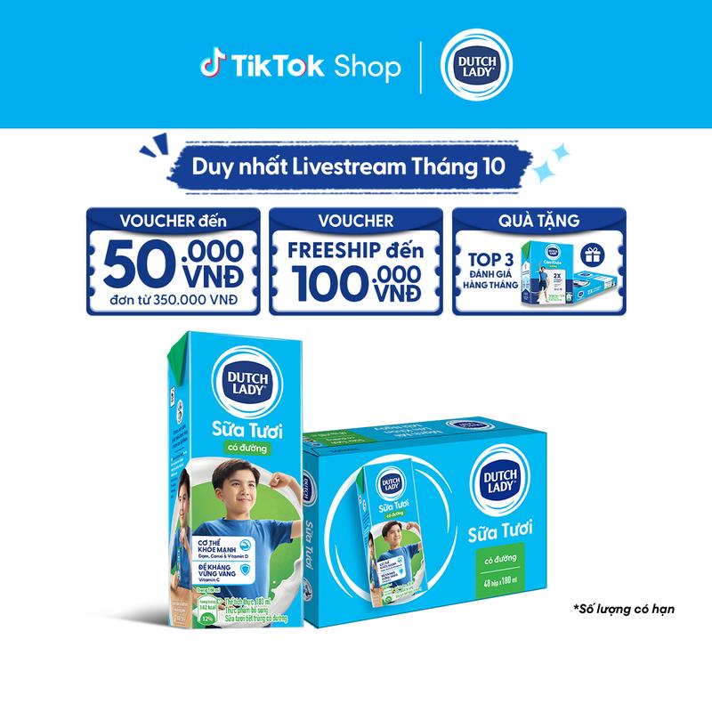 Thùng 48 Hộp Sữa Tươi Tiệt Trùng Dutch Lady Cô Gái Hà Lan Có Đường 180ml (48x180ml)