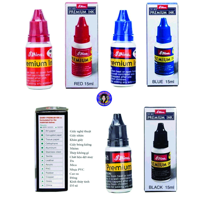Mực chuyên dụng dùng đóng trên mọi chất liệu Shiny - SI63 (Xanh - Đỏ - Đen) - Mực dầu - VPP Làn Gió Mới