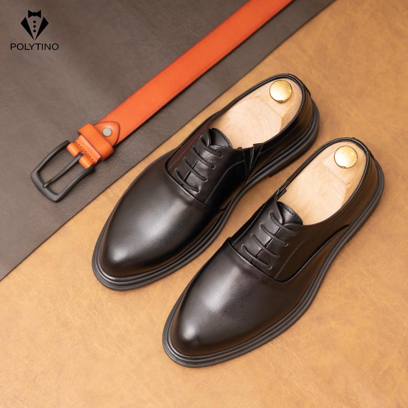 Giày OXFORD 2042 Da Nam Tăng Chiều Cao Da Bò Đế Cao Su POLYTINO