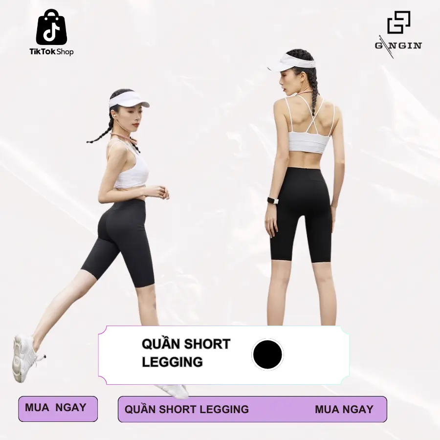 Quần legging lửng ngố, Quần đùi nữ thể thao thun co giãn, Cạp cao, ôm body