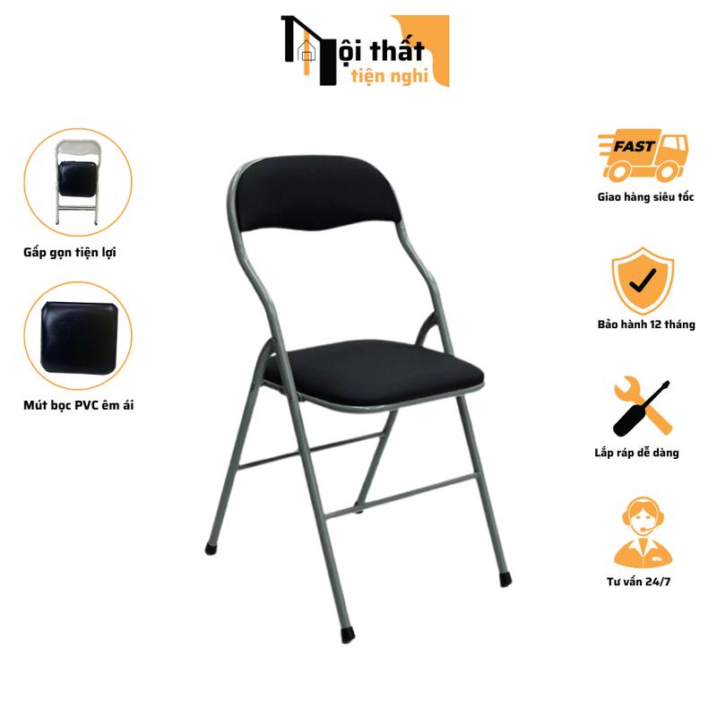 Ghế văn phòng chân xếp gấp gọn khung sắt, bọc da - ghế học tập/ làm việc - GX01 1