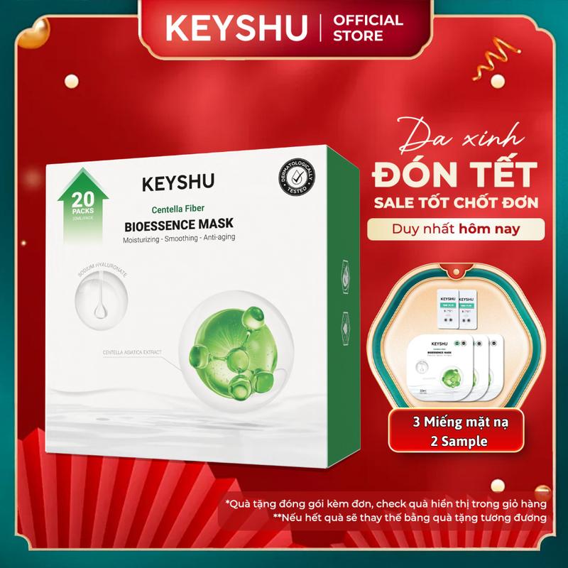  Hộp 20 Miếng Mặt Nạ Sợi Xơ Rau Má Centella Fiber KEYSHU Dưỡng Ẩm Làm Mềm Da Hỗ Trợ Ngăn Ngừa Lão Hóa 30ML 