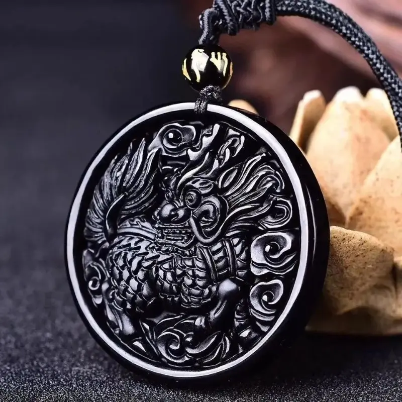 Mặt Dây Chuyền Kỳ Lân, Thiết Kế Ma Vật Obsidian Tự Nhiên, Thích Hợp Cho Nam Và Nữ, Đơn Giản, Dễ Phối Đồ, Thời Trang, Hàng Mới Về