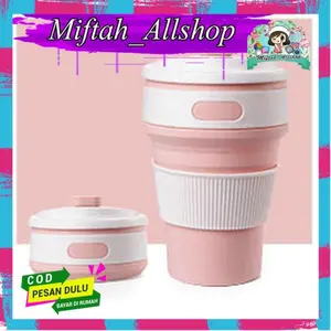 GELAS LIPAT PORTABLE MULTIFUNGSI/ FOLDABLE COFFE CUP TRAVEL SILICONE - Merah Muda