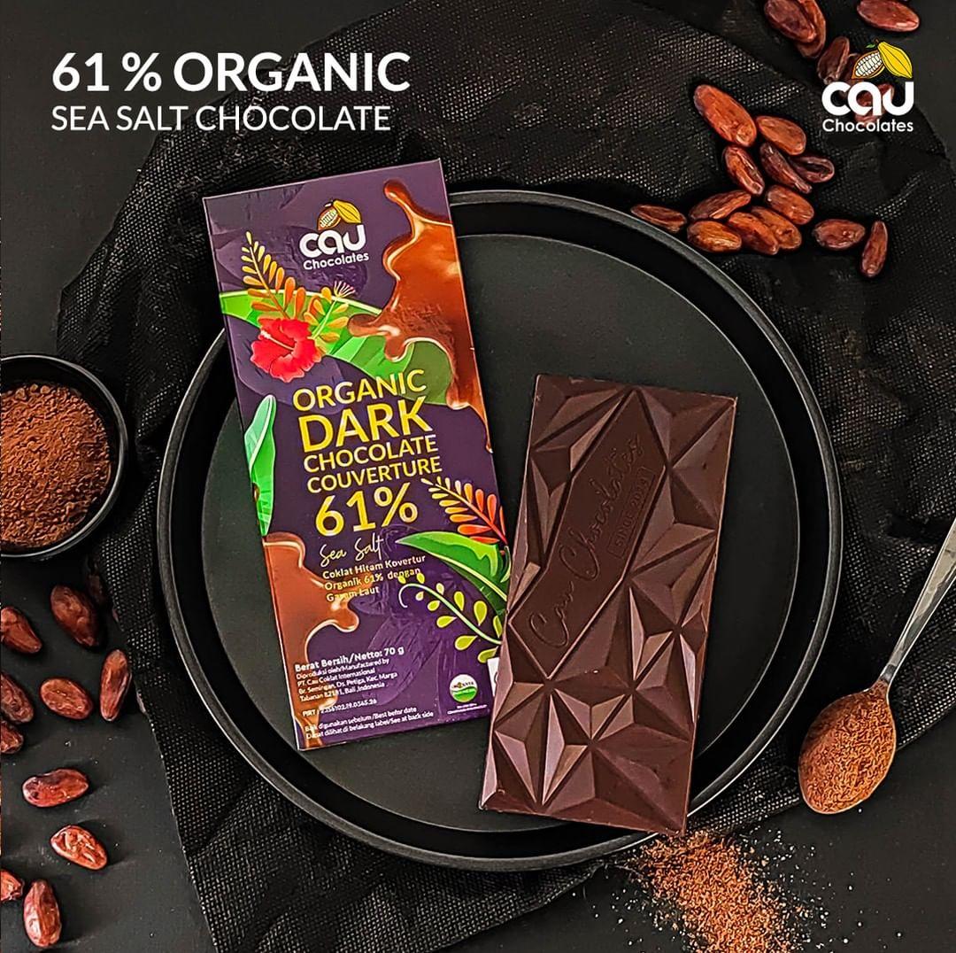 CAU - Organic Dark Chocolate Couverture Dairy Free 70g ( Cokelat Coklat Hitam Premium Bebas Susu ) - 61% Sea Salt