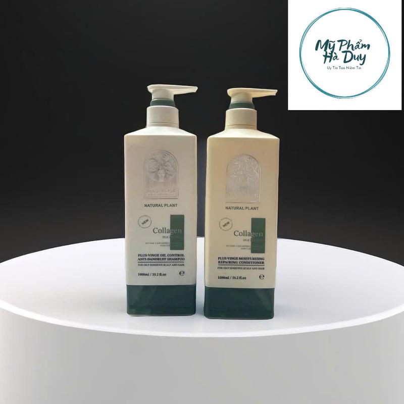 Cặp dầu gội xả Collagen Plus Vinge 1000ML - Phục hồi tóc hư tổn, làm dày và ngăn rụng tóc, hỗ trợ mọc tóc, bổ sung độ ẩm, ngăn ngừa lão hóa, hương nước hoa lưu hương lâu trên tóc - Tea, Trà