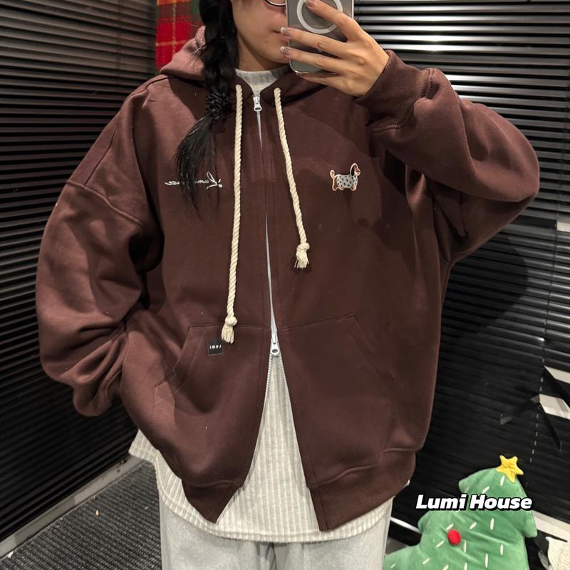 LUMI HOUSE X NIM NIM ÁO KHOÁC HOODIE ZIP NỈ BÔNG FOM RỘNG IN HÌNH LUMI HOUSE CHỮ KÝ K78910