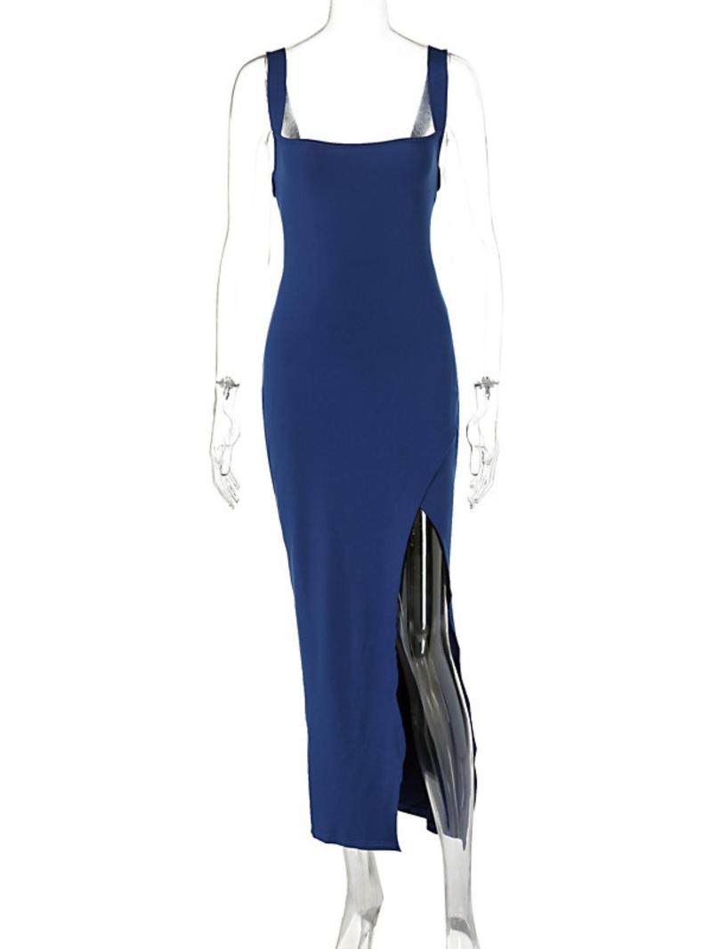 Product Introduction of Women's Solid Color Backless Split Hem Dress, Fashionable Sleeveless Dress for Party Club Dating Wear, Women Dress for Summer 3