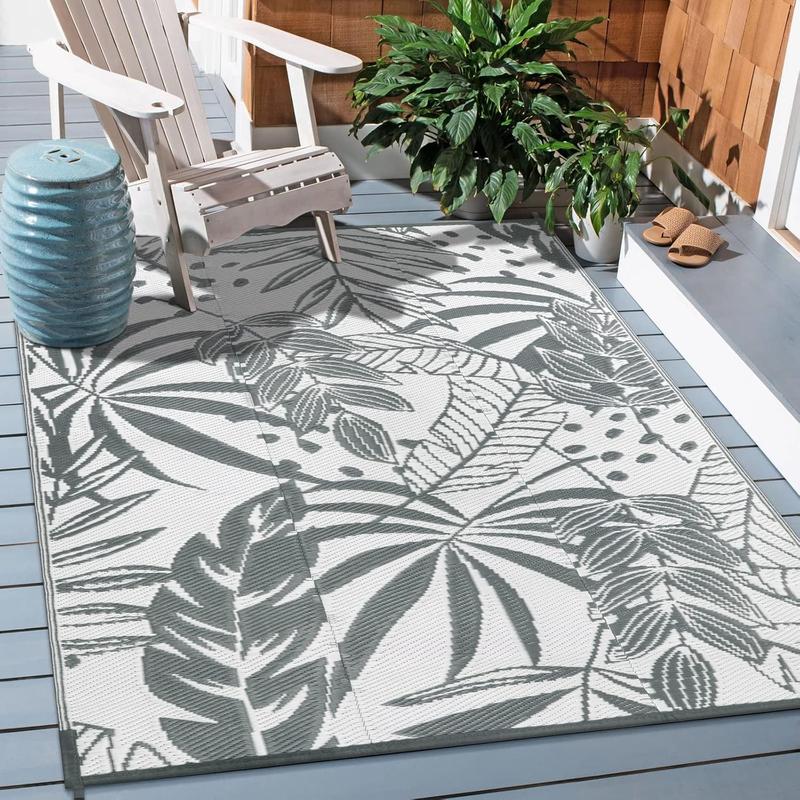 Outdoor Rugs 4x6ft for Patios Clearance , Reversible Tropical Plastic ...