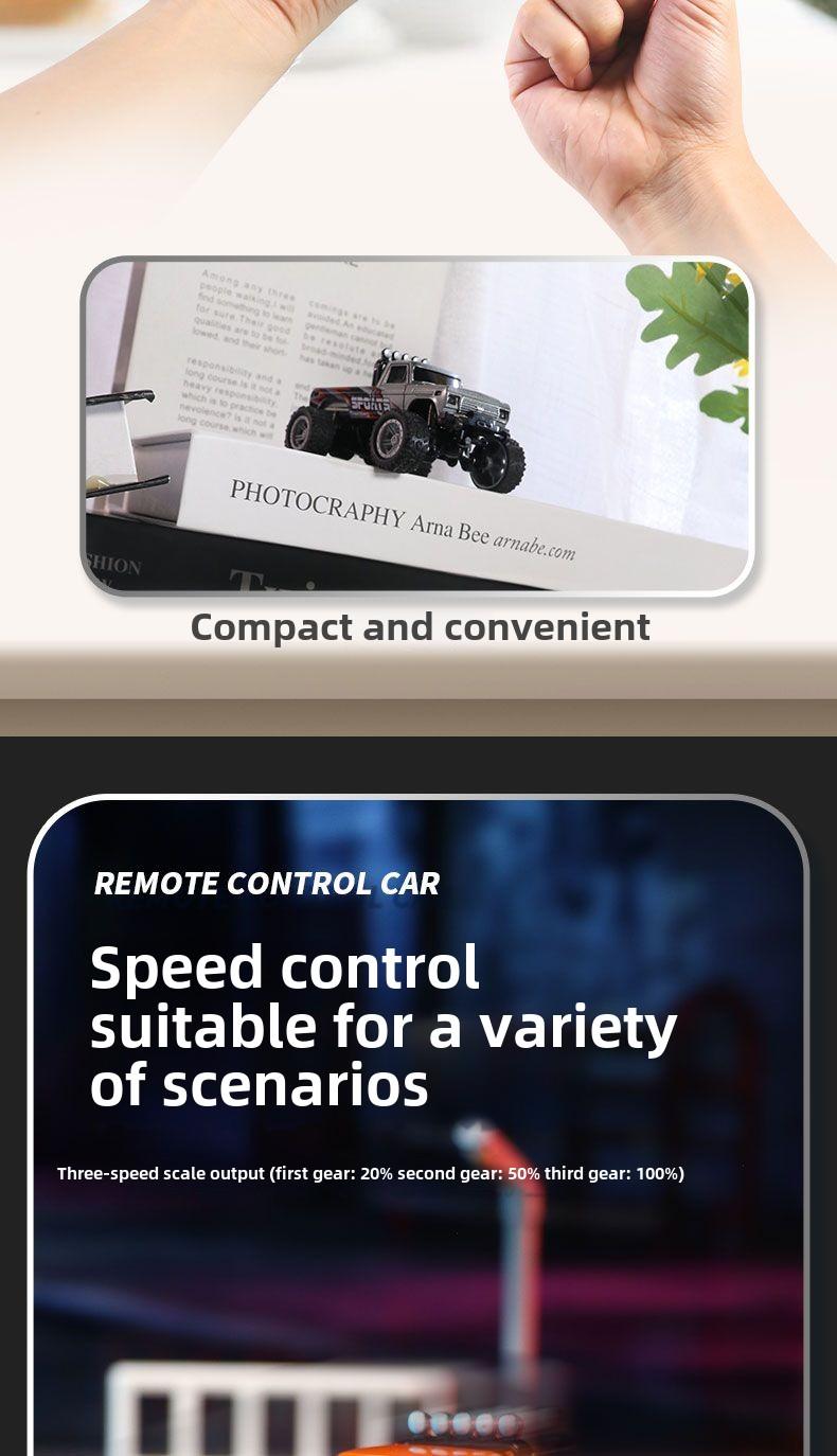 Product Introduction of Off-road Bigfoot 1:64 speed mini remote control car alloy appearance cool lights shock absorption children's toys 15