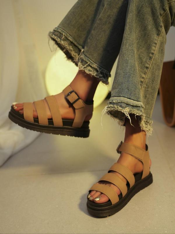 Women's Fashionable Solid Color Gladiator Sandals, Casual Comfortable Flat Sandals for Summer, Lightweight Breathable Shoes for Daily Wear, Girl 0