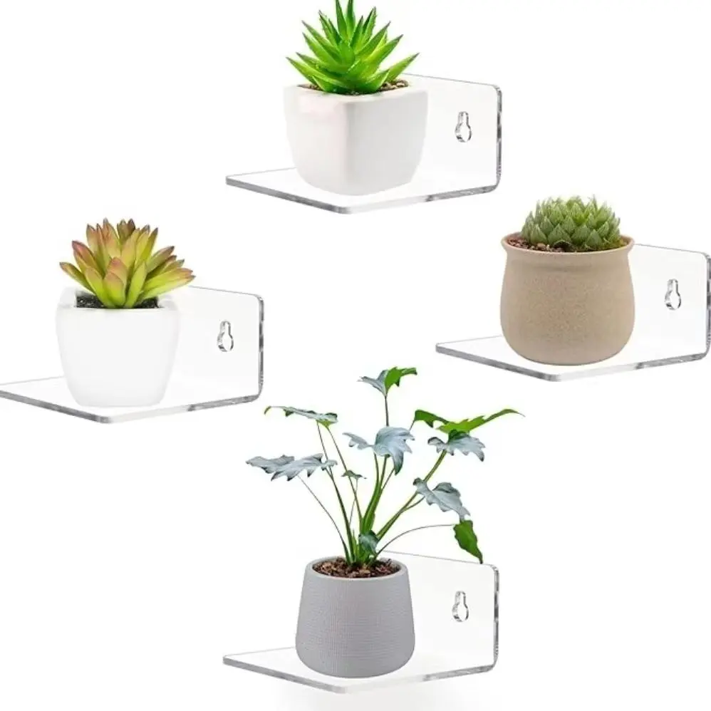 Acrylic Wall Mounted Shelf, 4 Counts/set Wall Hanging Plant Pot Display Rack, Wall Decor for Home Living Room Bedroom