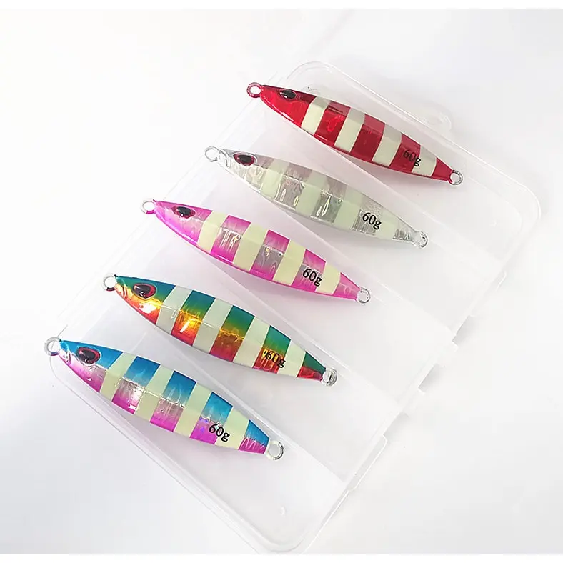 Umpan Pancing Metal Jig 60gr 80gr 100gr import Branded Bluelure Slow Jigging Full GID sudah terpasang Kail double assist Hook 4