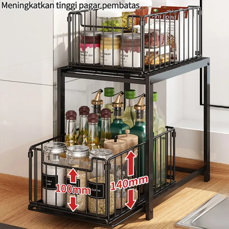 Rak Dapur Bawah Wastafel Kitchen Rack Rak Kabinet Lemari Dapur Keranjang Geser Laci Rak Tarik Rak 3