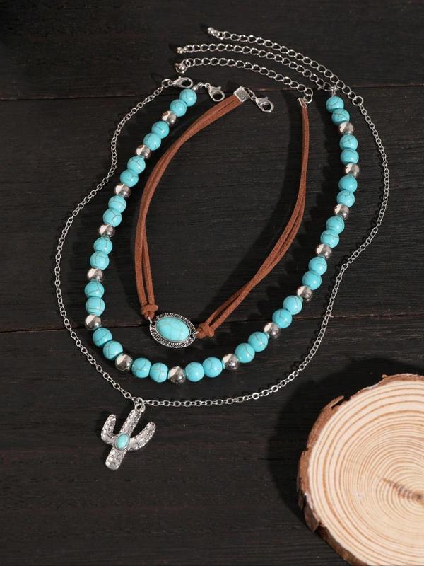 Vintage Cow Head Decor Beaded & Pendant Necklaces, Boho Style Turquoise Decor Luxury Jewelry for Women & Girls, Party, Daily Clothing Decor, Birthday Gift, Statement Necklace, Western Jewelry 8