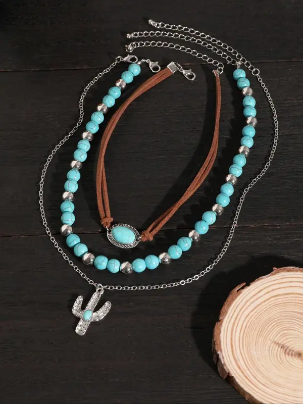 Vintage Cow Head Decor Beaded & Pendant Necklaces, Boho Style Turquoise Decor Luxury Jewelry for Women & Girls, Party, Daily Clothing Decor, Birthday Gift, Statement Necklace, Western Jewelry 8