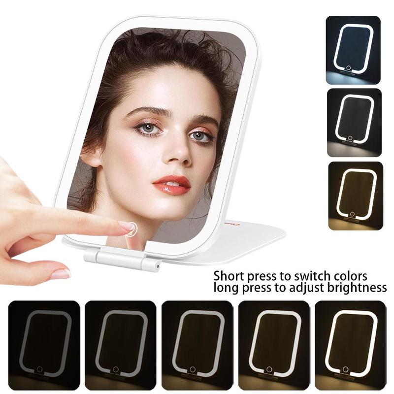 Product Introduction of USB Rechargeable LED Cosmetic Mirror, 1 Count Portable Foldable Smart Mirror, Dimmable Fill Light Mirror for Makeup, Skin Care, Daily Use 4
