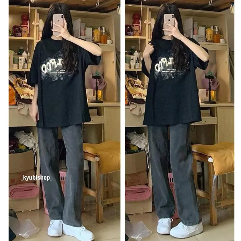 Quần jean nữ ống rộng lưng cao màu Xám Bạc phong cách Retro (Có Bigsize, Nhiều mẫu) - Quần jeans baggy suông Kyubi QJ25 Pants 6