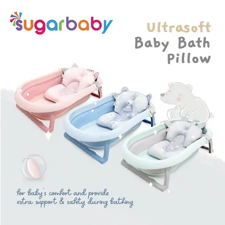 Sugarbaby Ultrasoft Baby Bath Pillow / Bantal Mandi Bayi / Alas Mandi Bathtub / Jaring Mandi / Bantal Bathtub / Pillow Bathtub Blue Grey Pink 0