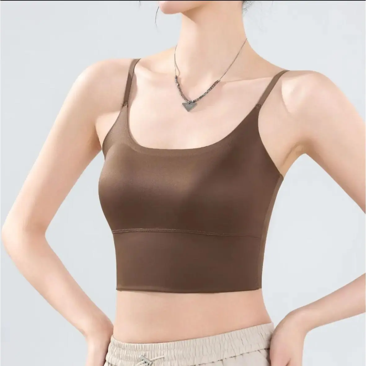 [SILKELLE]Strappy Yoga Vest Top – Sports Bra with Back Support, Shockproof & Stylish for Workouts