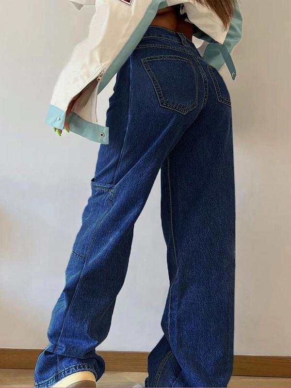 Women's Plain Button Fly Pocket Straight Leg Jeans, Casual Comfy Denim Trousers for Daily Wear, Ladies Bottoms for All Seasons， Jeans for Women 1