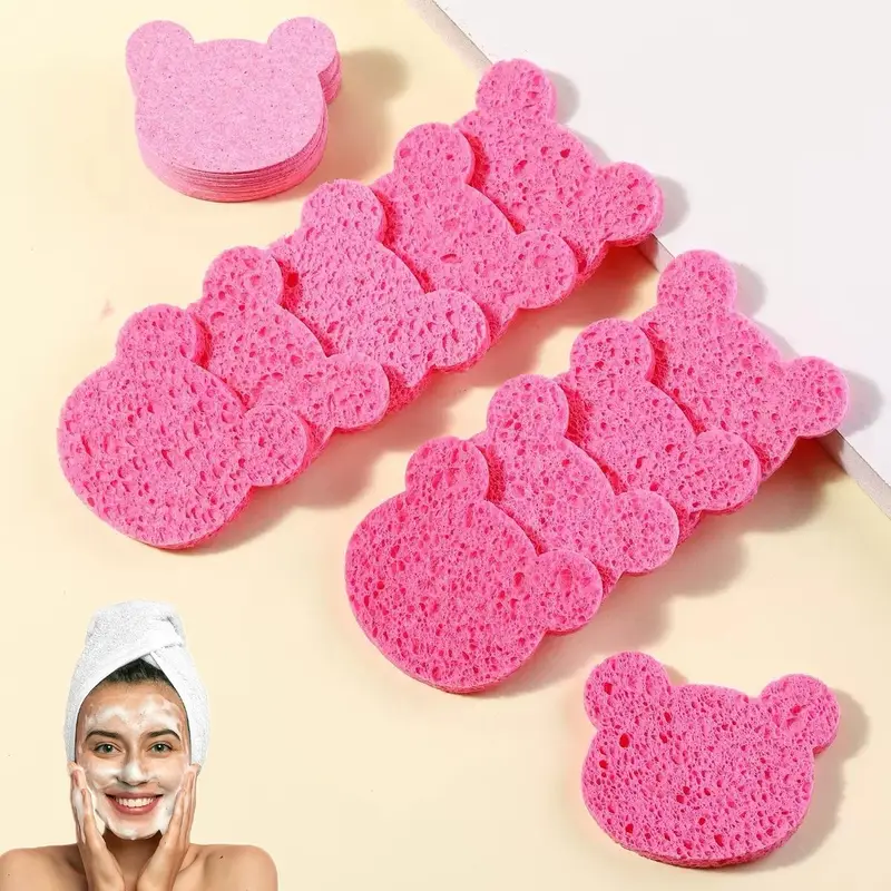Heart/Bear Shaped Compressed Facial Sponges, 20pcs/set Natural Compressed Facial Sponge, Facial Skin Care Tool for Makeup Removal, Massage, Mask, Spa 8