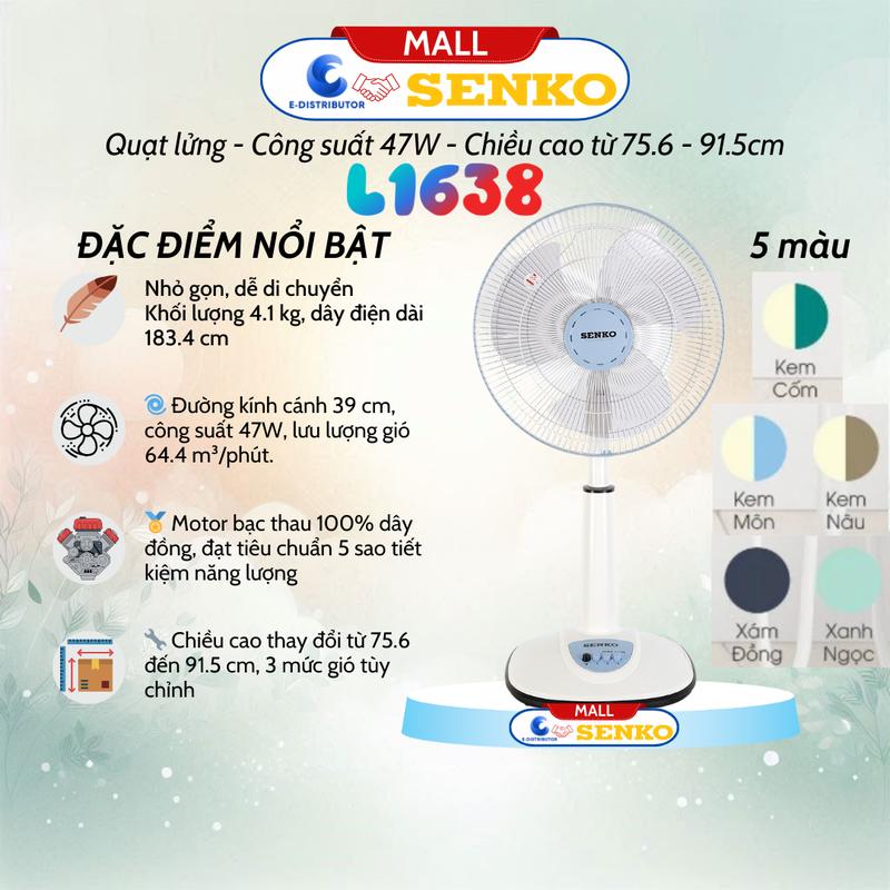 HOẢ TỐC Quạt Điện Đứng Senko L1638 - Lựa Chọn Màu - Hàng Chính Hãng QuạT Fan quạt đứng quatdien