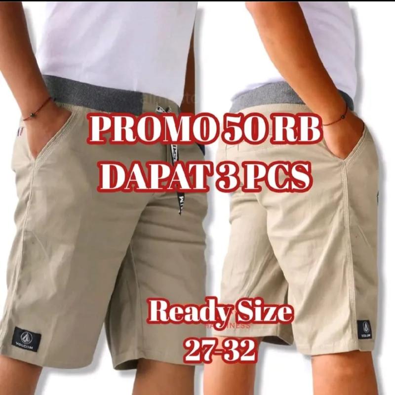 PROMO 50 RB 3 PCS Celana Pendek Pria Cowok Dewasa Chinos RIP Pinggang Karet melar nyaman Santai Shorts 0