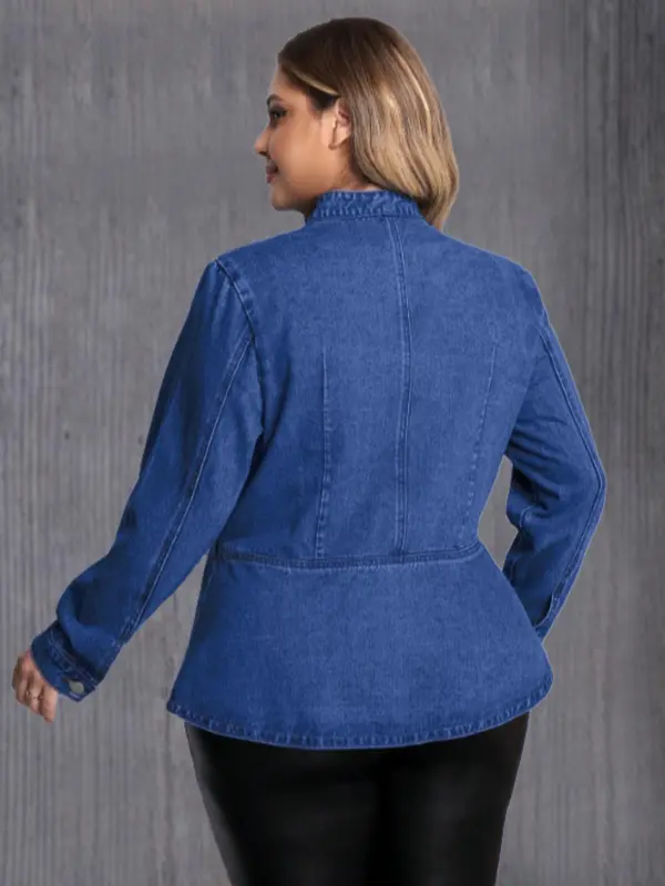 【Plus Size】 Denim Jacket, Casual Long Sleeve Button Front Outerwear for Daily Wear, Women's Plus Clothing for All Seasons 1