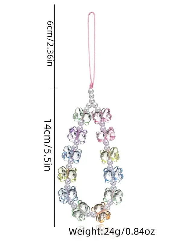 Artificial Crystal Bears & Faux Pearls Keychain, Colorful Beaded Phone Chain, Cute Keychain for Daily Decor, Trendy All-match & Exquisite Keychain for Friend's Gift 1