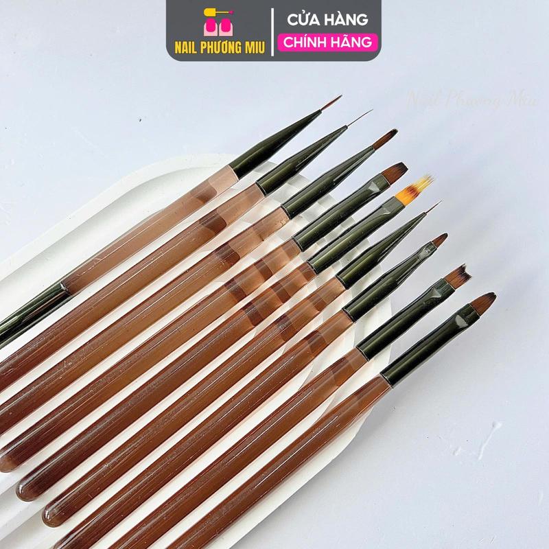 Bộ Set Cọ 9 Cây Làm 10 Đầu Làm Nail Màu Nâu Cọ Bản Cọ Fen Cọ vẽ Omber Cọ Nét Cọ Đắp Gel Cho Thợ Làm Nail Tiện Lợi