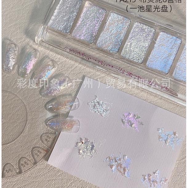 Set nhũ khổng tước dạng nén,nhũ bắt sáng,thạch cao khay 6 ô Làm Nail